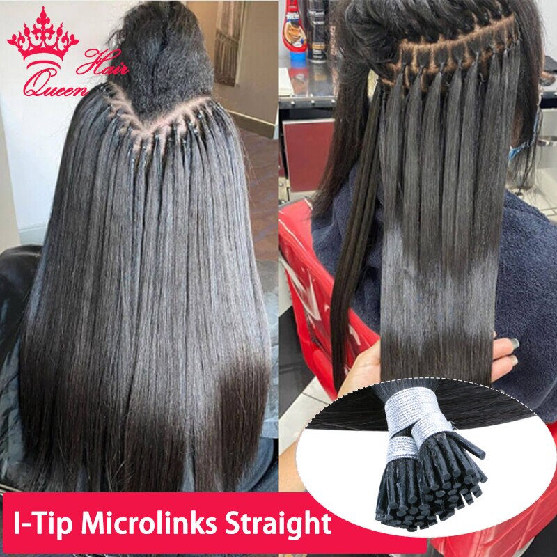 I Tip Hair Extensions Straight Microlinks Brazilian Virgin Hair Bulk For Women 100% Human Hair For Salon Queen Hair
